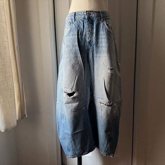 Free People Good Luck Mid-Rise Barrel Jeans in Barnyard Blue - Picture 8 of 13